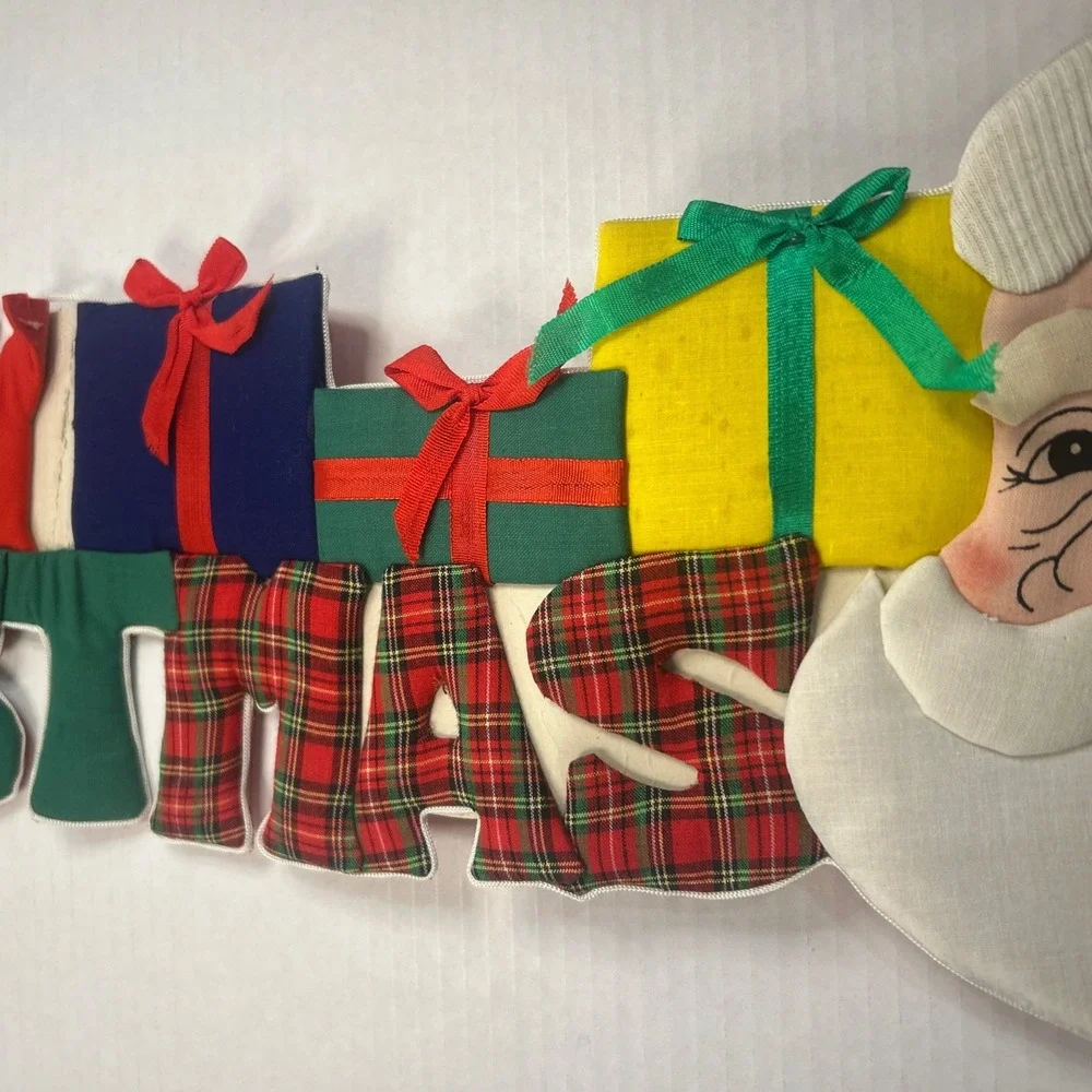Vintage Merry Christmas Santa 3D Sign Letters Fabric Wall Hanging Decor 34